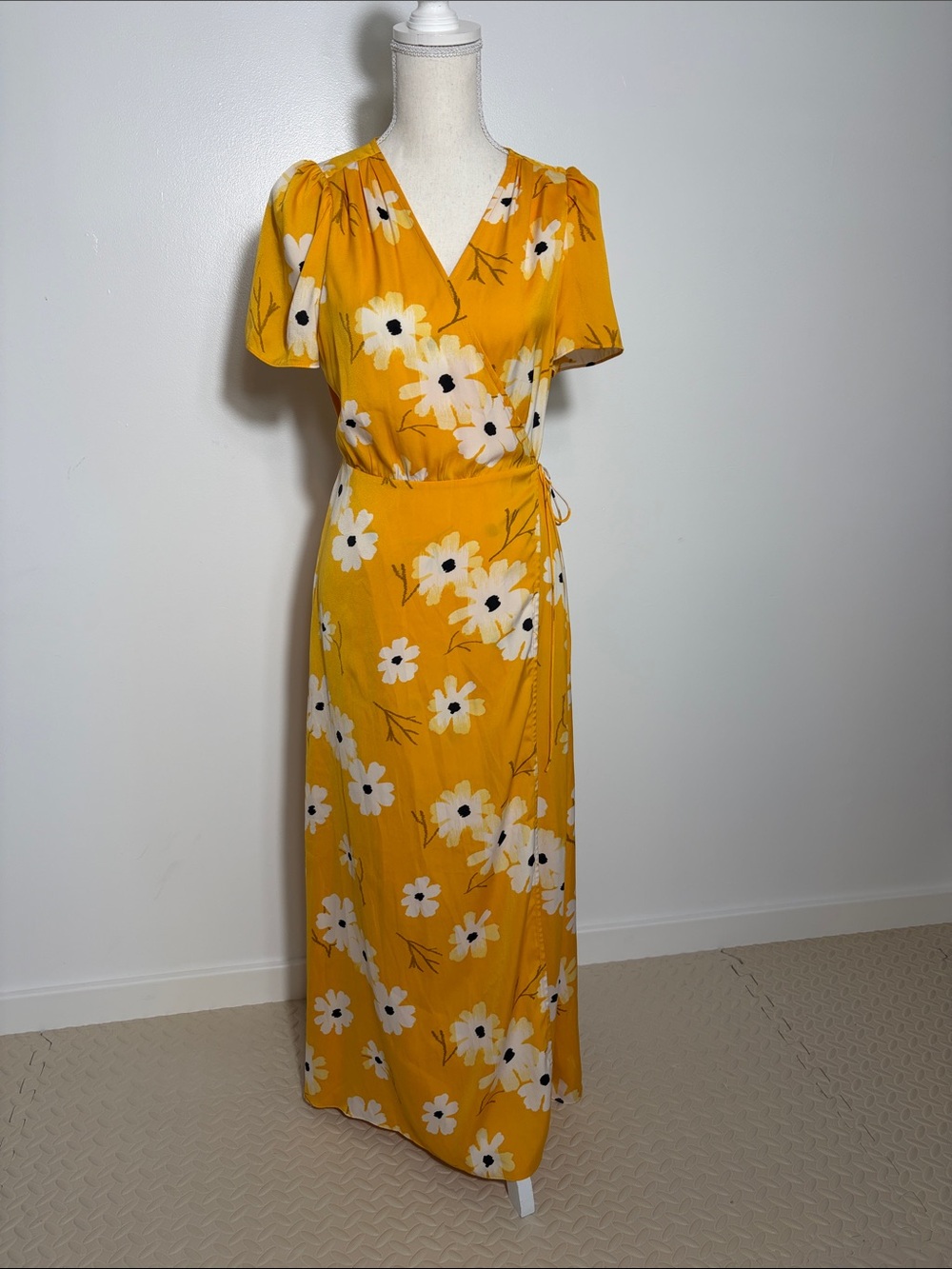 Madewell Yellow Floral Wrap Maxi Dress Medium